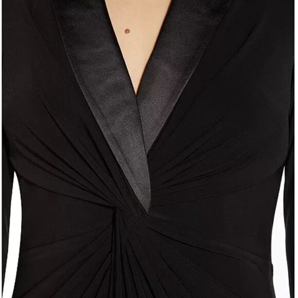 Adrianna Papell Black Twist Front Tuxedo Maxi Cocktail Dress| Size 8 - Picture 3 of 10